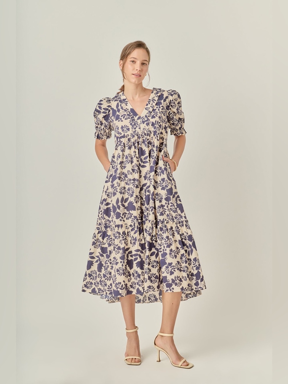 English Factory Dress Womens 3X Cream Floral Ruffled Midi Poplin Pockets